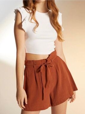 NWT Deluc Helga Linen High‎ Tie Waist Shorts Chocolate Women's Size XS Q